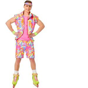 Barbie Skating Ken Halloween Costume 34/36 Neon Shirt, Shorts, Visor 5 Pc Mens